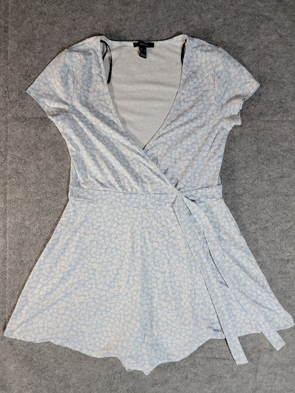 Forever 21 Pastel Blue Floral Faux Wrap Skort Romper Size XL